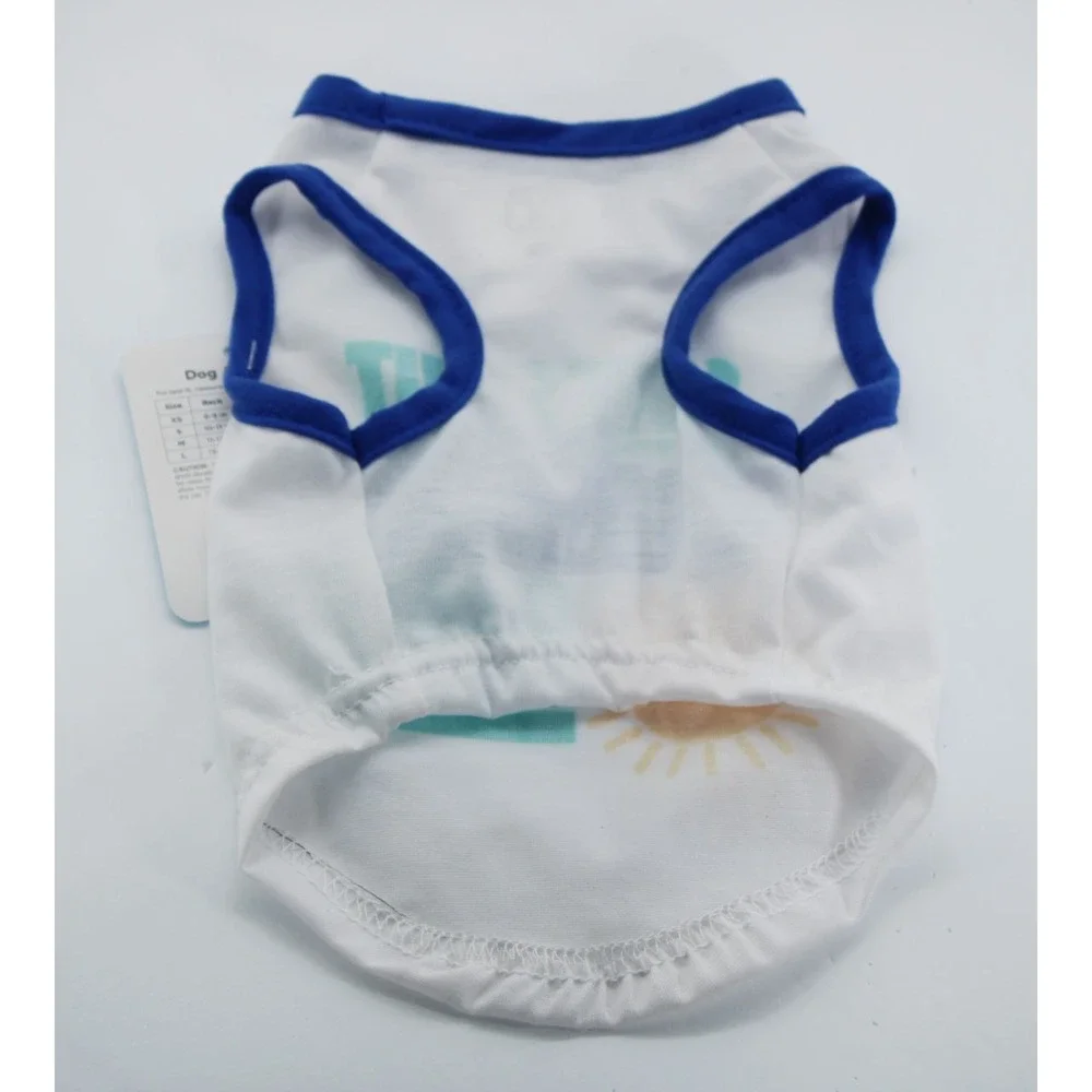 Sun's Out Tongue's Out White Blue Ringer Pet Dog Tank Top Shirt XS